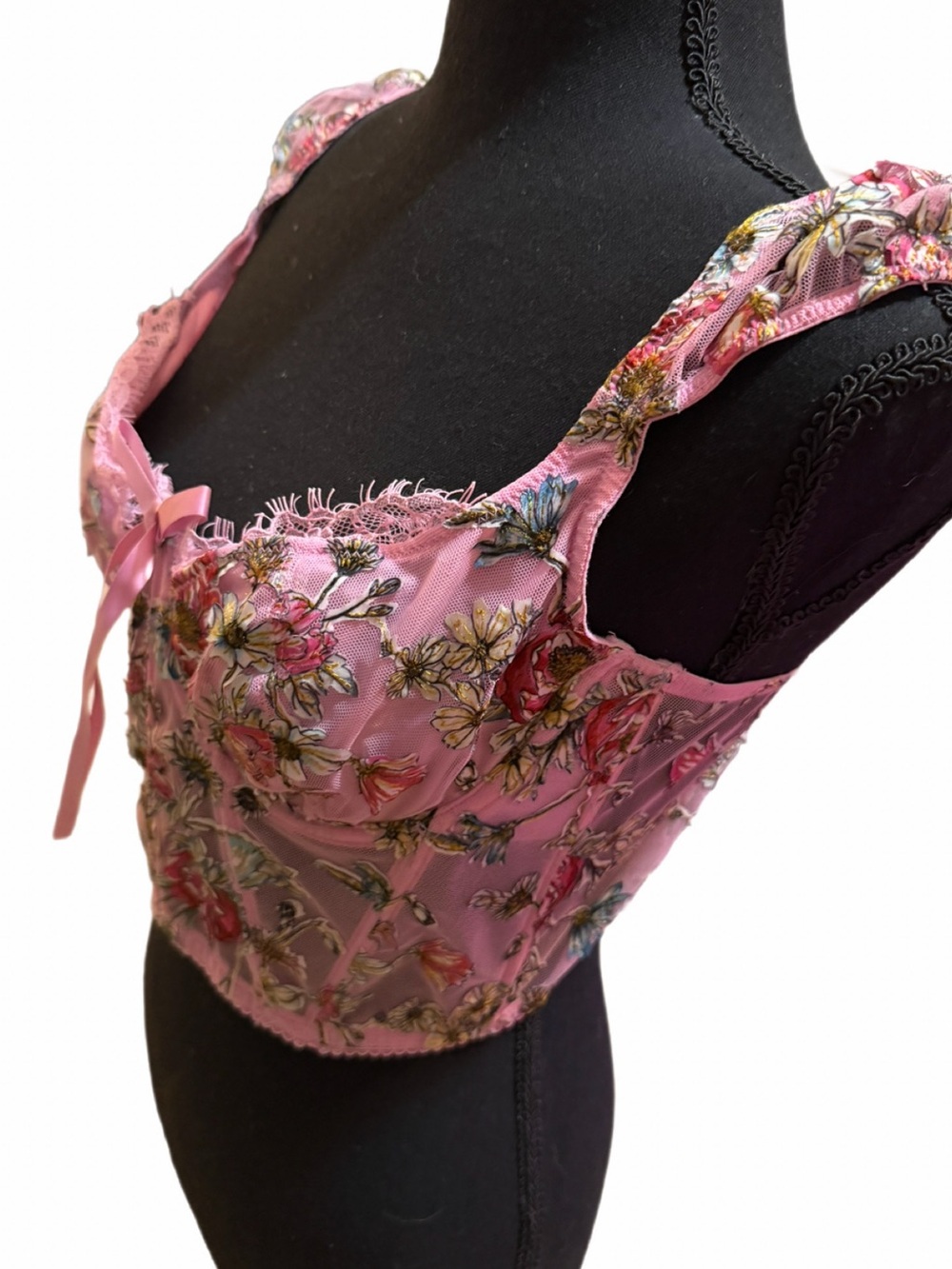 Victoria Secret Pink Floral Corset with adjustable unique straps Sz Lg EUC - Picture 3 of 9